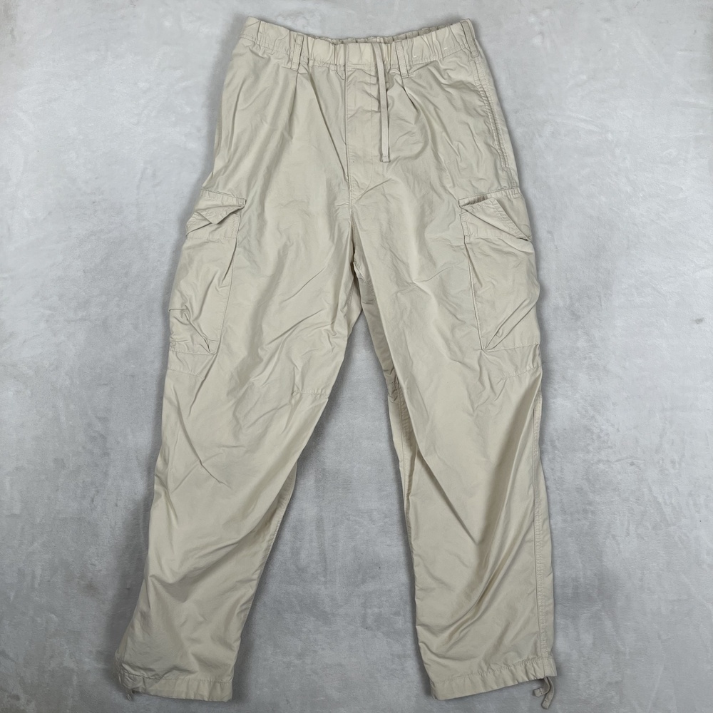 Uniqlo U Cargo Pants Mens Small Beige Relaxed Fit Elastic Waist Travel Hiking
